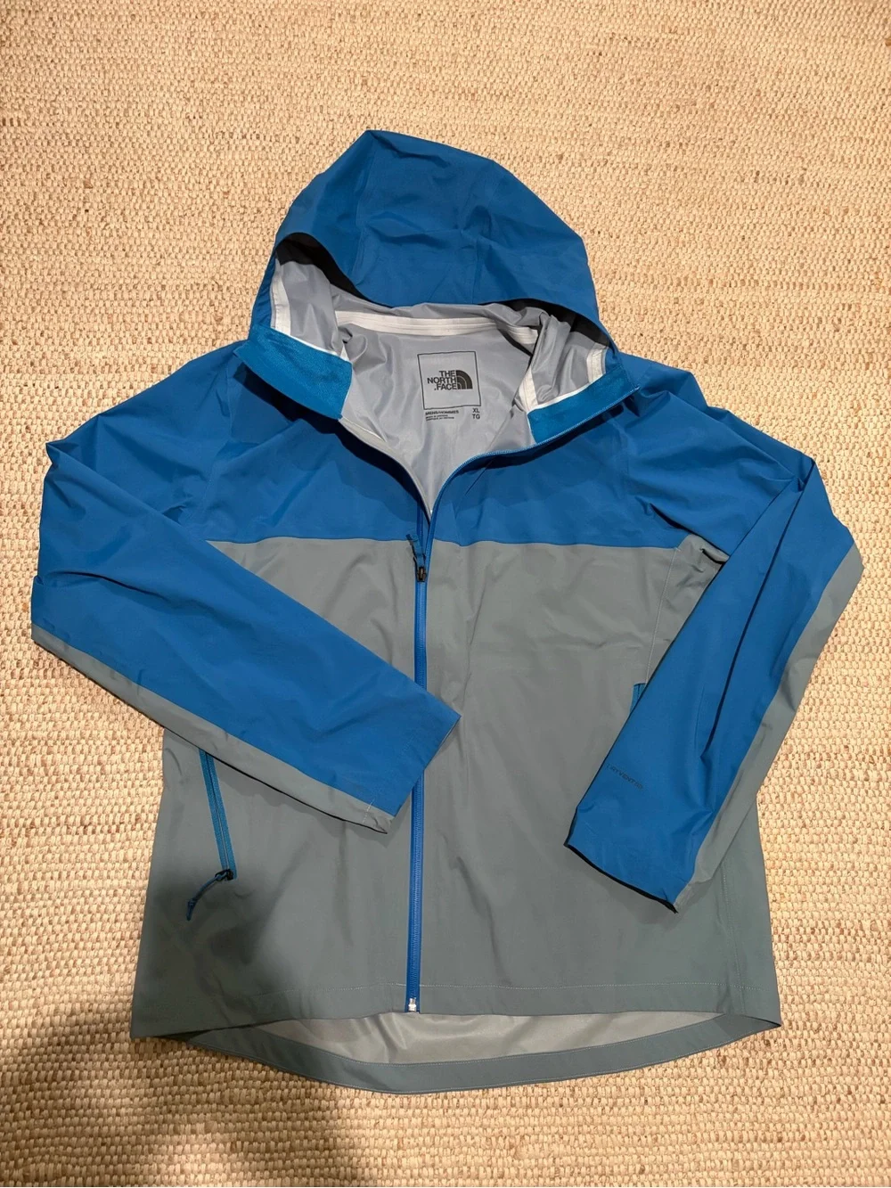 The North Face Blue and Gray Hooded Rain Jacket